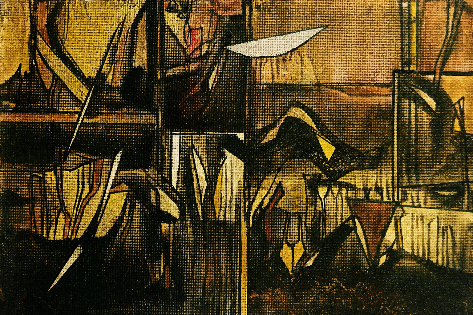 Nature II, an abstract painting by Ramesh Kher in gold, brown, rust and black